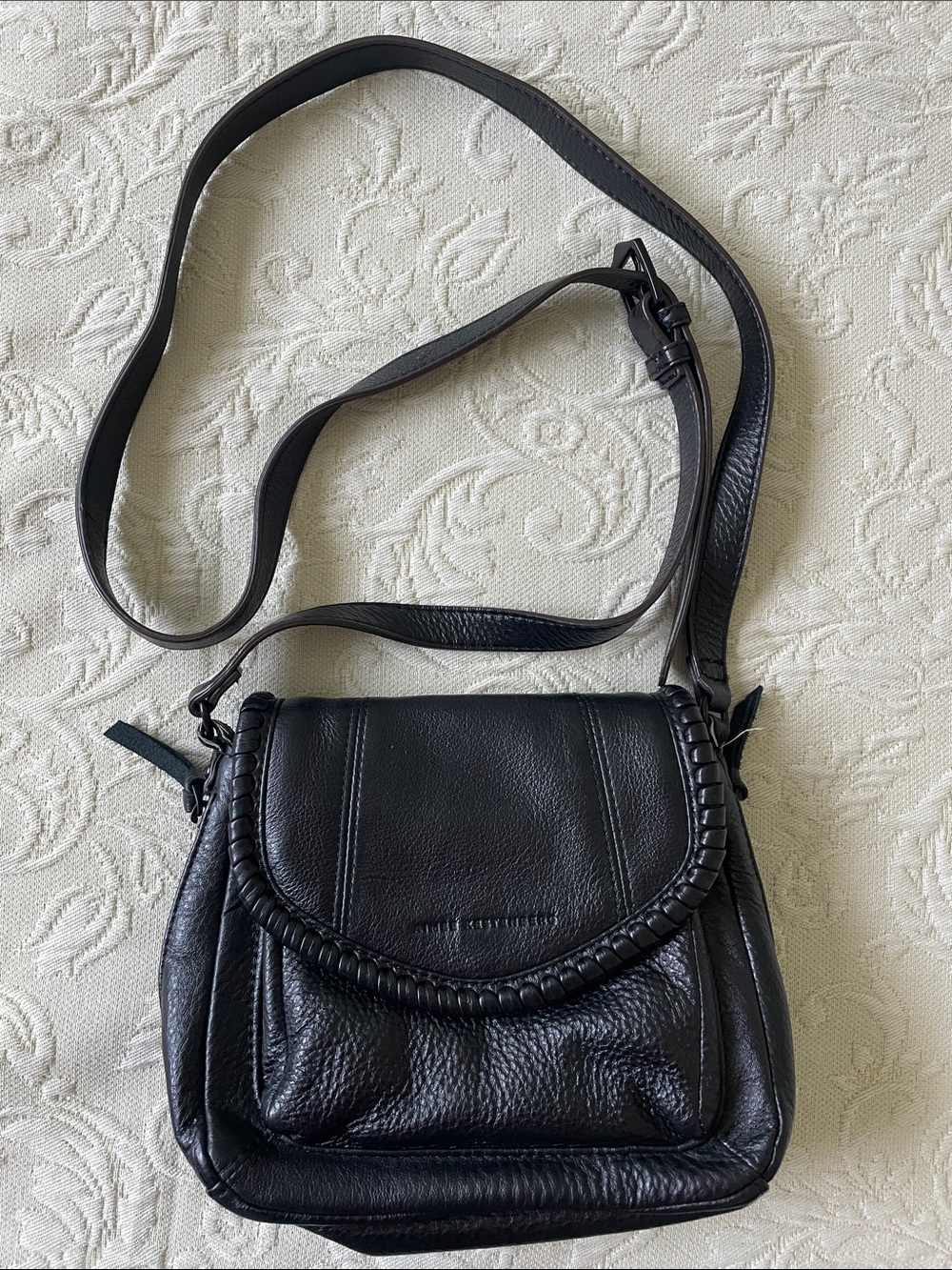 Aimee Kestenberg Black Leather Braided-Trim Crossbody Bag